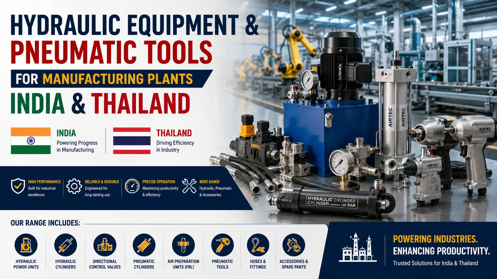 Hydraulic Equipment & Pneumatic Tools for Manufacturing Plants India & Thailand