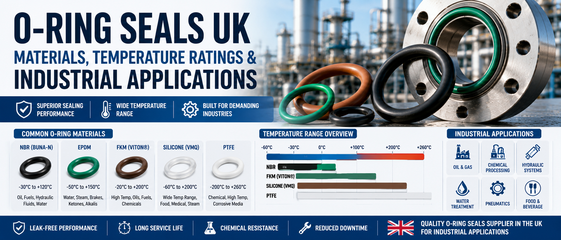 O-Ring Seals UK: Materials, Temperature Ratings & Industrial Applications