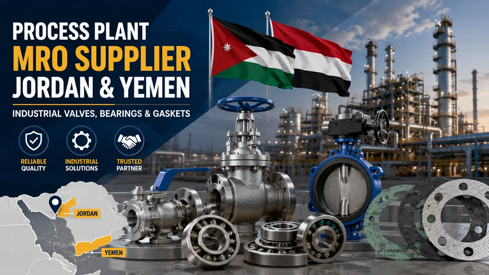 Process Plant MRO Supplier Jordan & Yemen: Industrial Valves, Bearings & Gaskets