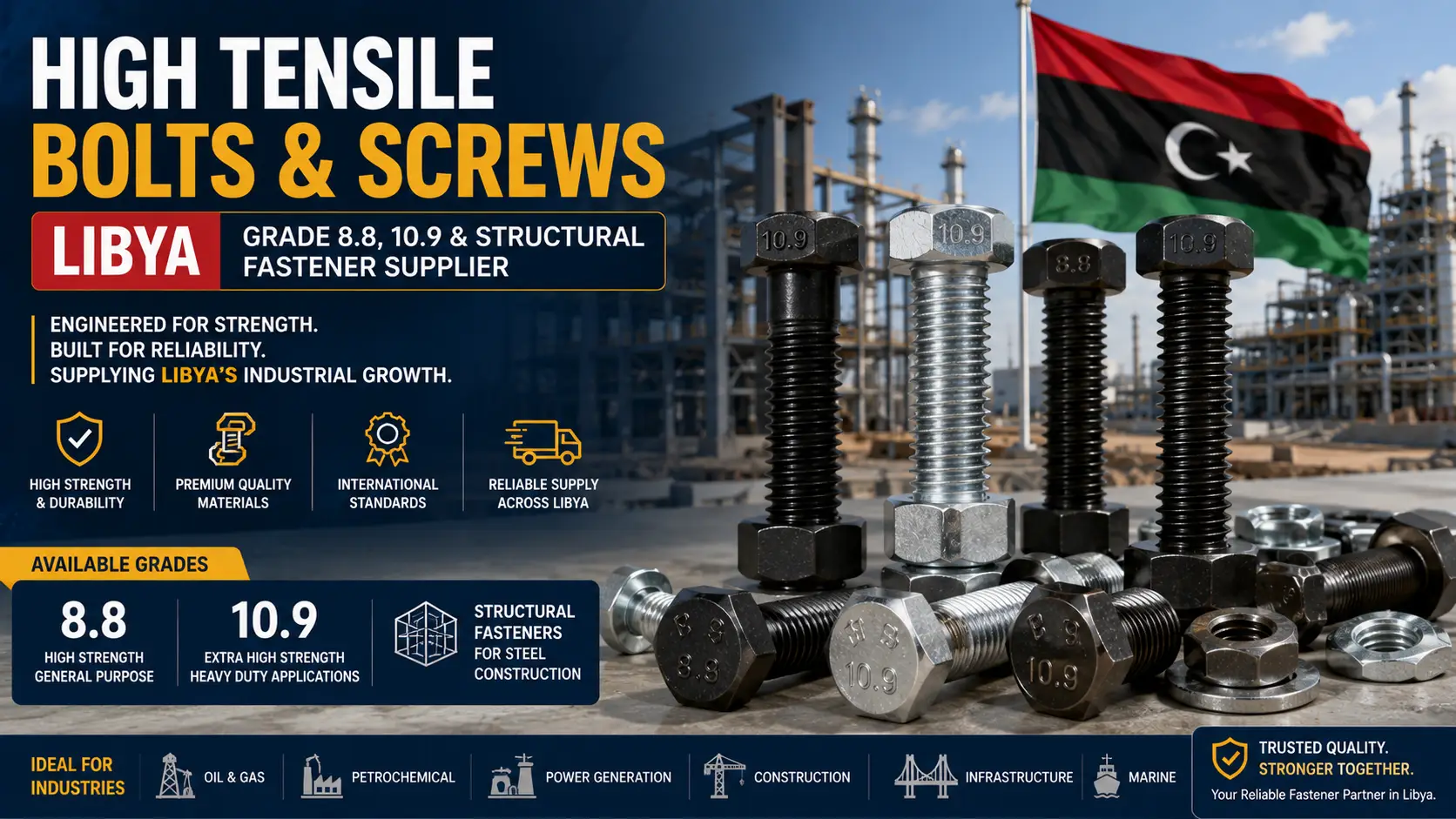 High Tensile Bolts & Screws Libya: Grade 8.8, 10.9 & Structural Fastener Supplier