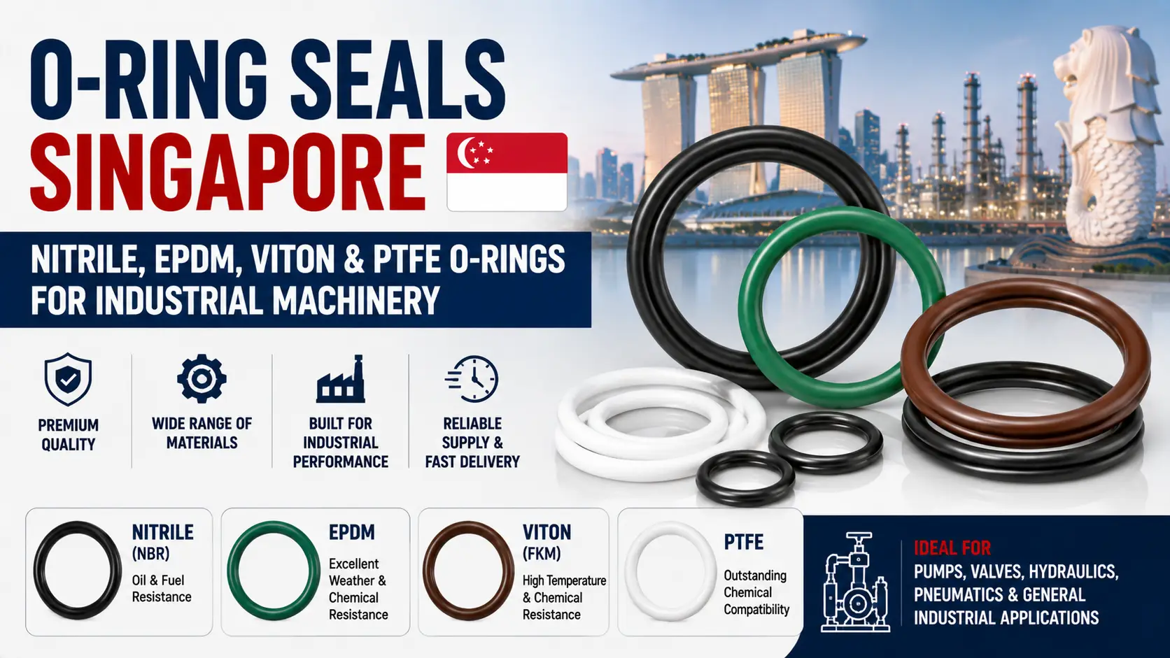 O-Ring Seals Singapore: Nitrile, EPDM, Viton & PTFE O-Rings for Industrial Machinery