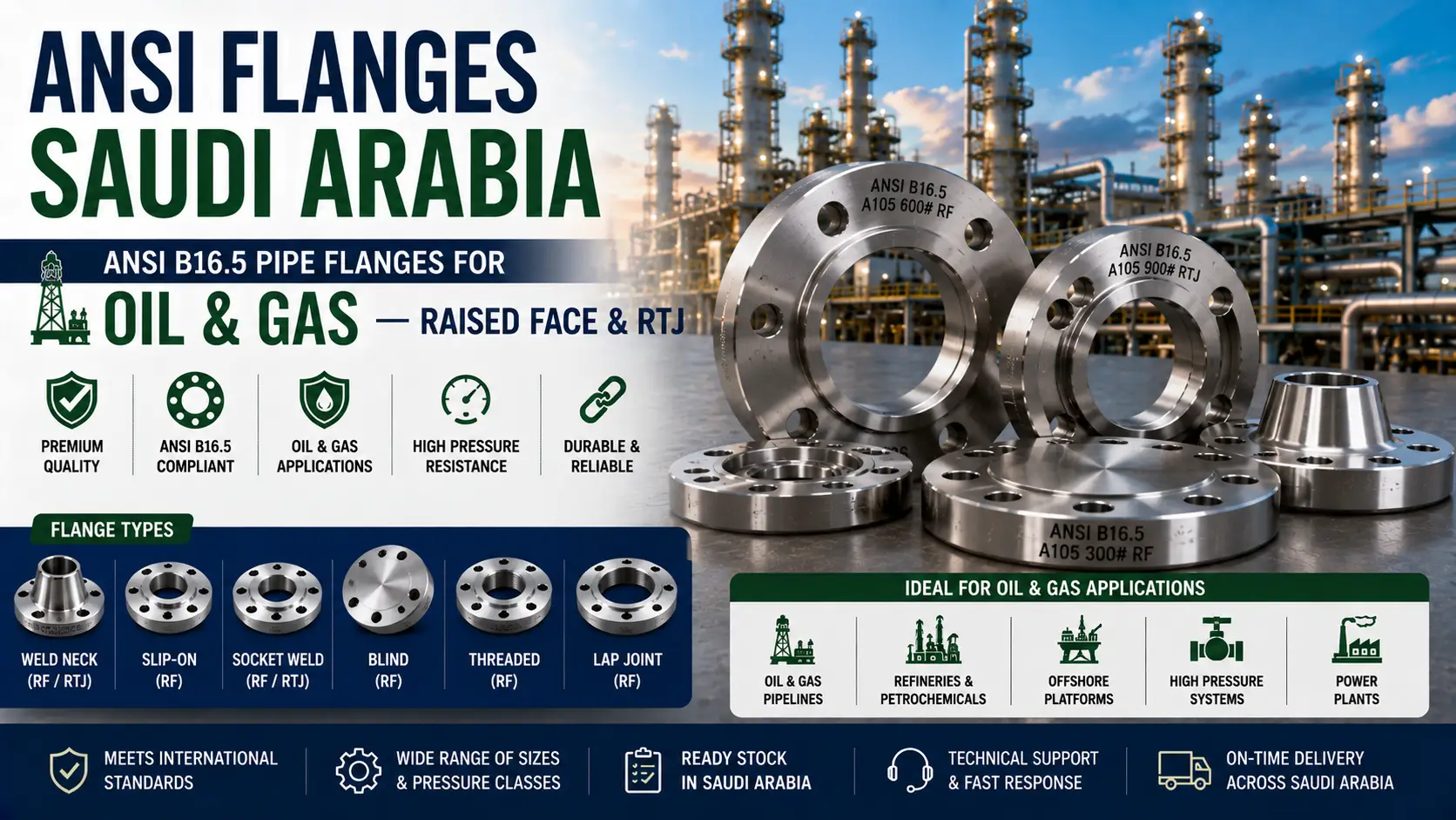ANSI Flanges Saudi Arabia: ANSI B16.5 Pipe Flanges for Oil & Gas — Raised Face & RTJ