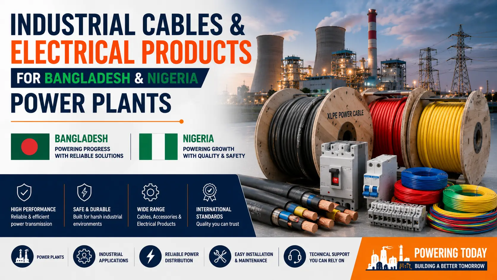 Industrial Cables & Electrical Products for Bangladesh & Nigeria Power Plants
