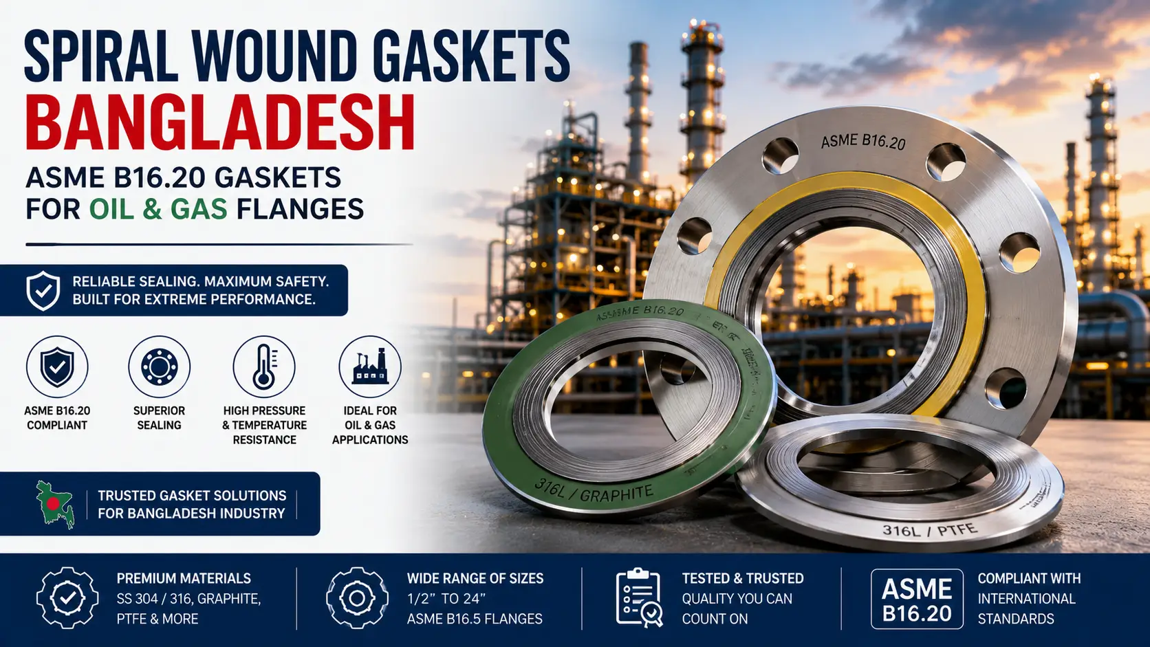 Spiral Wound Gaskets Bangladesh: ASME B16.20 Gaskets for Oil & Gas Flanges