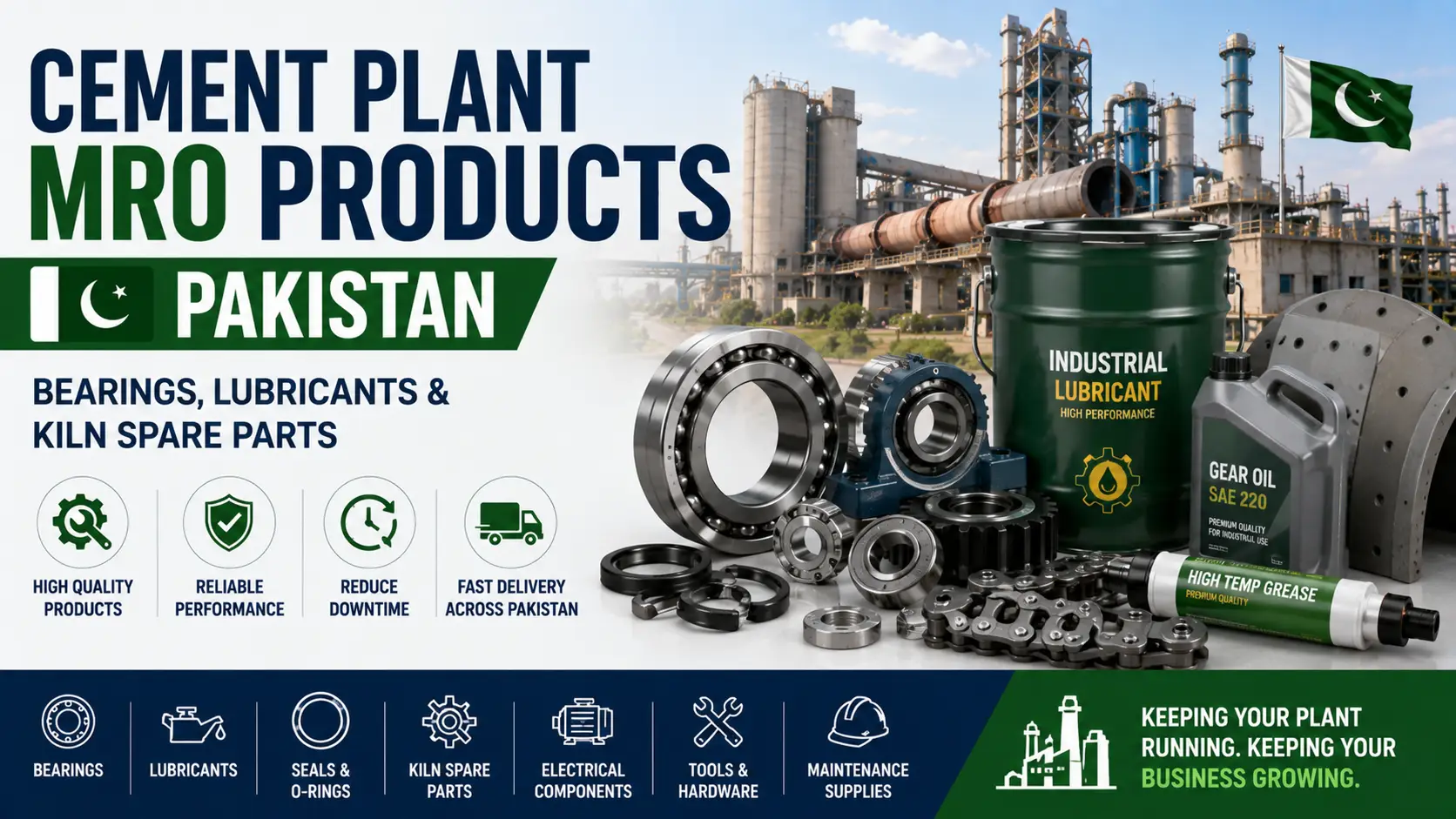 Cement Plant MRO Products Pakistan & Bangladesh: Bearings, Lubricants & Kiln Spare Parts