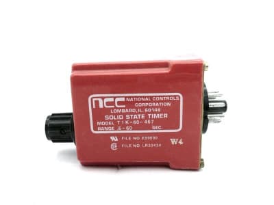 NATIONAL CONTROLS T1K-60-467 - , TIME DELAY RELAY, T1 SERIES, DELAY ON MAKE, 24 VAC, 50/60 HZ, 0.6-60 SECOND TIME RANGE, 8-PIN BASE, T1K-00060-467