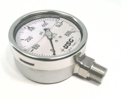 US GAUGE 356040LG - , PRESSURE GAUGE, 0-600PSI, 4 INCH DISPLAY, 3/4 INCH NPT LOWER CONNECTION, STAINLESS STEEL, LIQUID FILLED