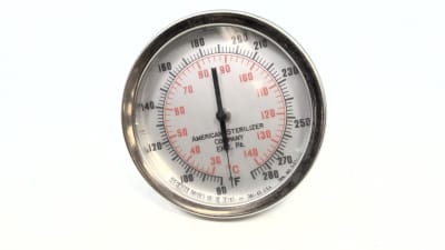 ROCHESTER INSTRUMENT SYSTEMS 1725-30 - , TEMPERATURE GAUGE, 80-290 DEGREE F, 30-140 DEGREE C, 1/2 INCH CONNECTION, 2-1/2 INCH STEM, 3 INCH FACE