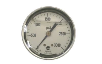 US GAUGE P-601 - GAS PRESSURE GAUGE, BRASS COMPRESSED GAS PRESSURE GAUGE, PRESSURE: 0-3000 PSI, BACK CONNECTION