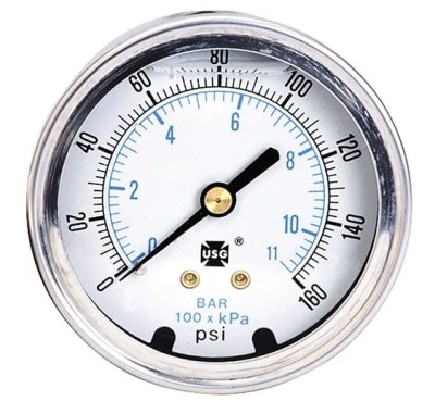 US GAUGE 5HK69 - , PRESSURE GAUGE, 0-160 PS,I 2-1/2 INCH DIAMETER, 1/4 INCH NPT