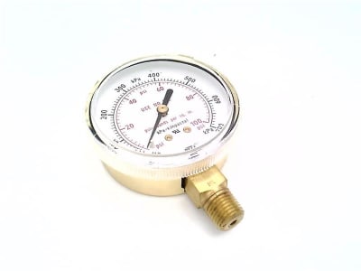 US GAUGE 1424-0036 - REGULATOR GAUGE, 2-1/2IN, 100 PSI, 700 KPA, BRASS