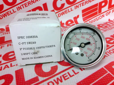 US GAUGE P1559LG - PRESSURE GAUGE FILLED 2.5IN 0-100PSI 1/4IN BACK