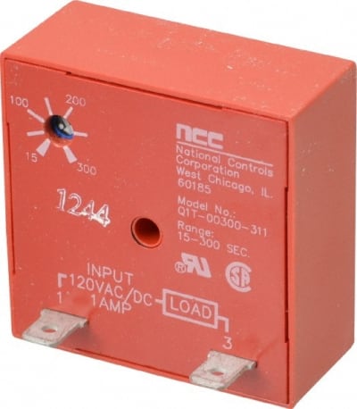 NATIONAL CONTROLS Q1T-00300-311 - 2 PIN, TIME DELAY RELAY 1 AT RESISTIVE OR INDUCTIVE LOAD CONTACT AMP, 120 VAC/VDC, ON BOARD TRIMPOT (MOQ=1, PKG QTY=1)