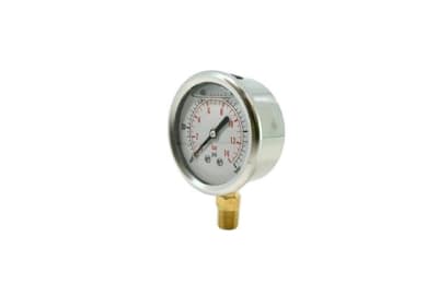 DYNAMIC FLUID SOLUTIONS CF1P-015A - PRESSURE GAUGE, SIZE: 2.5" DIAMETER, PRESSURE RANGE: 015=200 PSI, 1/4" NPT, STEM MOUNTED STYLE, GLYCERIN FILLED
