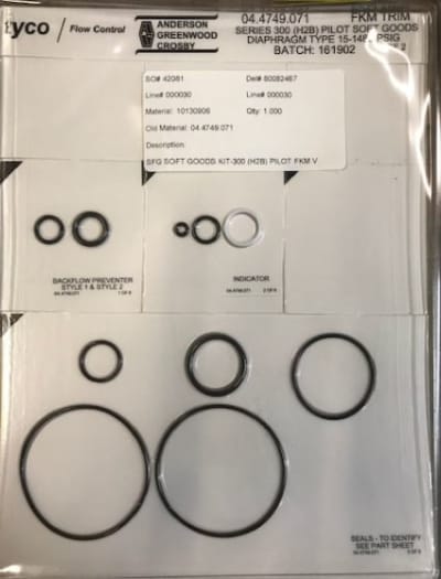 ANDERSON GREENWOOD 04.4749.071 - , FKM TRIM KIT, PILOT SOFT GOODS, SERIES 300, DIAPHRAGM TYPE, 15-148PSIG