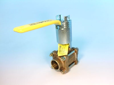 APOLLO VALVES 82-245-50 - BALL VALVE, BRONZE, 3-PIECE FULL PORT, SOLDER/SOCKET WELD, SS BALLL & STEM, 1IN SIZE, 2.25IN LOCKING STEM EXTENSION