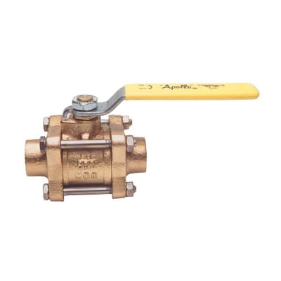 APOLLO VALVES 82-208-01 - 2" PIPE, FULL PORT, BRONZE STANDARD BALL VALVE 3 PIECE, INLINE - ONE WAY FLOW, SOLDERED X SOLDERED ENDS, LEVER HANDLE, 600 WOG, 150 WSP, (MOQ=1, PKG QTY=1)