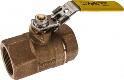APOLLO VALVES 70-107-27 - BRONZE BALL VALVE, 70 SERIES, 1-1/2” SIZE, THREADED ENDS W/ (-27) SS LATCH LOCK LEVER, (MOQ=1, PKG QTY=1)