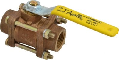 APOLLO VALVES 82-104-01 - 3/4" PIPE, FULL PORT, BRONZE STANDARD BALL VALVE 3 PIECE, INLINE - ONE WAY FLOW, FNPT X FNPT ENDS, LEVER HANDLE, 600 WOG, 150 WSP, (MOQ=1, PKG QTY=1)