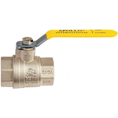 APOLLO VALVES 94A-103-01 - MANUAL BALL VALVE: 1/2" PIPE, FULL PORT, FORGED BRASS 2-PIECE & IN-LINE, FNPT, 600 PSI WOG (MOQ=1, PKG QTY=1)