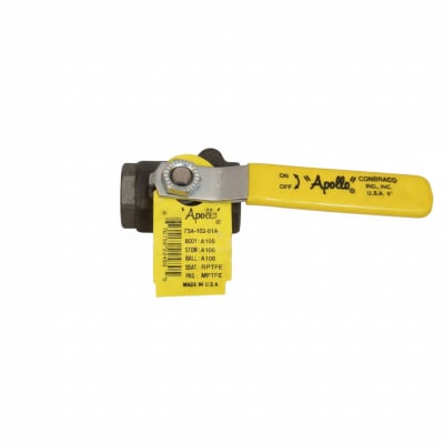 APOLLO VALVES 73A-102-01A - 3/8" PIPE, STANDARD PORT, CARBON STEEL STANDARD BALL VALVE 2 PIECE, INLINE - ONE WAY FLOW, FNPT X FNPT ENDS, LEVER HANDLE, 2,000 WOG, 150 WSP