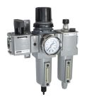 Parker BSPP 1/2 FRL, Manual Drain, 5 μm Filtration Size Integrated Pressure Gauge