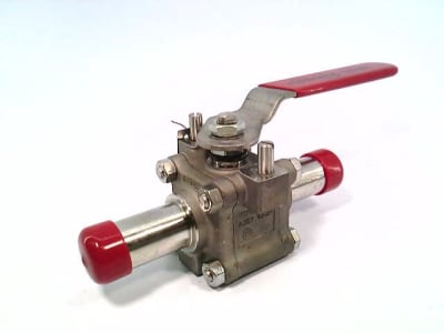 BALL VALVE, 44 SERIES, 1 INCH, LOCKING HANDLE, EXTENDED BUTT WELD, CMTRS, REINFORCED TFE, 316 STAINLESS STEEL