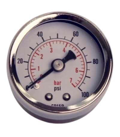 DISCONTINUED BY MANUFACTURER, PRESSURE GAUGE, 1.64IN OD, 1/8IN NPT THREAD, 0-6.9 BAR / 0-100 PSI, CENTER BACK CONNECTOR LOCATION