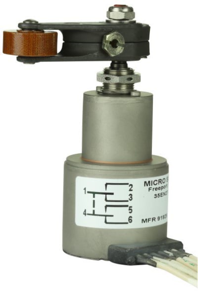 Honeywell 35EN27-4 - MICROSWITCH, LIMIT SWITCH, N.O./N.C., DPDT, TOP ROTARY ROLLER LEVER, WIRE LEAD, 1A, 28VDC, ROTARY PANEL MOUNT