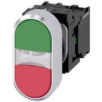 Siemens 3SU1 Series Illuminated Push Button Switch, Momentary, Front, 29.45 mm Cutout, 1 NO/1 NC, Red, Green LED, IP66,