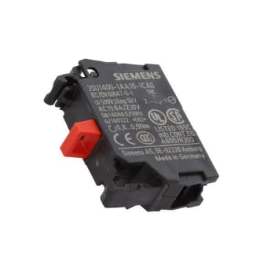 Siemens 3SU1400-1AA10-1CA0 - AUXILIARY CONTACT BLOCK, 3SU1 SERIES, SPST-NC CONTACT, 10 AMPS, 5-500 VAC/DC, SCREW TERMINALS, FOR FRONT PLATE MOUNTING