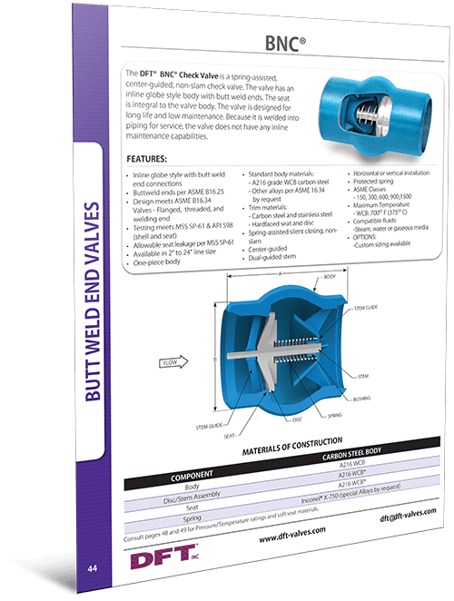 DFT® BNC® Butt Weld End Check Valve