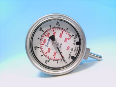 Swagelok PGI-63B-0G1000- LAQX-J - PRESSURE GAUGE,2-1/2IN DIAL FACE,LOWER MOUNT 1/4IN,0-1000 PSI,0-7000 KPA,UNFILLED,316 SS,ADJ POINTER